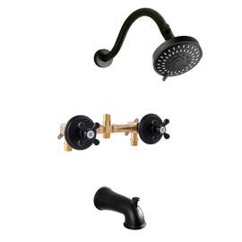 BEIYI 2 Handle Shower Faucet Set, Matte Black Two Handle Shower Faucet Set with Tub Spout 2 Knobs Tub and Shower Trim Kit Combo Set Wall Mounted Shower System Complete