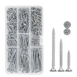 High Hardness #6 Drywall Screws Assortment Kit Wood Screws 170pcs (3/4",1",1-1/4",1-1/2",2") Phillips Drive Flat Head Self Tapping Dry Wall Screws Sheetrock Screw for Picture Hanging and metal Shelves