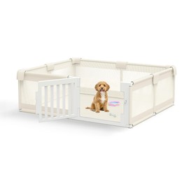 FXW Dog Playpen with Door, 71x59x24 Inch Spacious Safe Play Area, Non-Slip Design Dog Pen Indoor, Whelping Box/Potty Training for Dogs, Beige