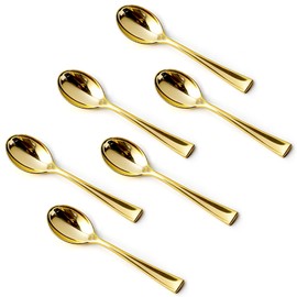Pryntono 120PCS Gold Plastic Mini Spoons Disposable 4 inch Tasting Spoon, Dessert Mini spoon for Ice Cream Taster, Small Sample Desserts