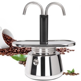 DITOSH 2 Cup Dual Pipe Moka Pot Stainless Steel Stovetop Espresso Maker Cafeteras Italian Percolator Espress Makers Capable Greca Mocha Coffee Machine for Induction Home 150ml 5.1oz