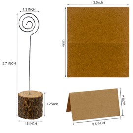 LepoHome 20 Pcs Wood Place Card Holders, Rustic Wood Table Number Holders Stands and 30 Pcs Kraft Place Cards, Wooden Name Cards Photo Holders for Wedding Party Sign Food Cards Label