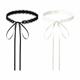 ZDPIQ 2-Pack Black White Lace Choker Necklace for Women Adjustable Ribbon Bow Choker Long Tie Soft Lightweight Goth Gothic Coquette Choker Balletcore Y2K Bridesmaid Daily Wear Party Gift (2, White and black)