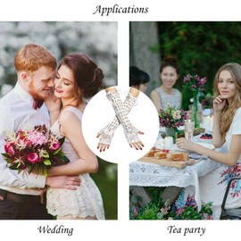 Steampunk Lace Up Fingerless Gloves, Women's Lace Dress Gloves, Long Gothic Gloves for Costume Party Wedding Cosplay Cocktail Party, White