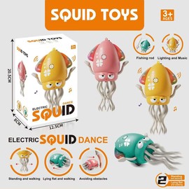 MEIEST Dancing Octopus Toy,Automatic Obstacle Avoidance Sensor Toys with Fishing Rod,Upright & Crawling Two Modes,LED Lights & Music, USB Rechargeable (Green)