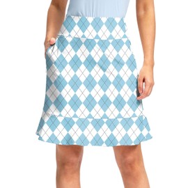 Viodia 20" Knee Length Skorts Skirts for Women with Pockets High Waisted Athletic Tennis Golf Skort for Casual Summer, Blue Plaid, XX-Large
