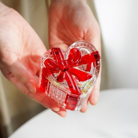 kanpura Set of 2 Christmas Candy Jar Glass Candy Dish with Lid Heart Shape Candy Containers for Christmas Party,Red
