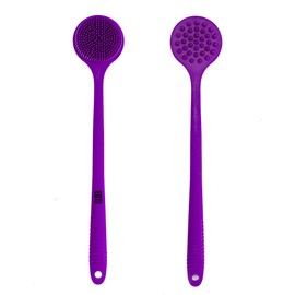 EOT Wellness Bendable Long Handled Silicone Body Brush & Hair Scrubber - Bath Shower Back Brush, Shampoo Hair & Scalp Massager, Back Scrubber for Shower (Purple)