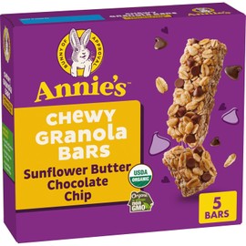 Annie's Barras de Granola Chewy con Mantequilla de Girasol y Chispas de Chocolate – Orgánicas, 5 Unidades (4.45 oz / 126 g)