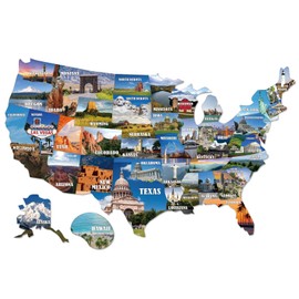 51 Pcs United States Map Fridge Magnets - Us Individual State & Province Landmark Building Refrigerator Magnets RV State Sticker for USA Souvenirs Travel Gift Destination of States Visited