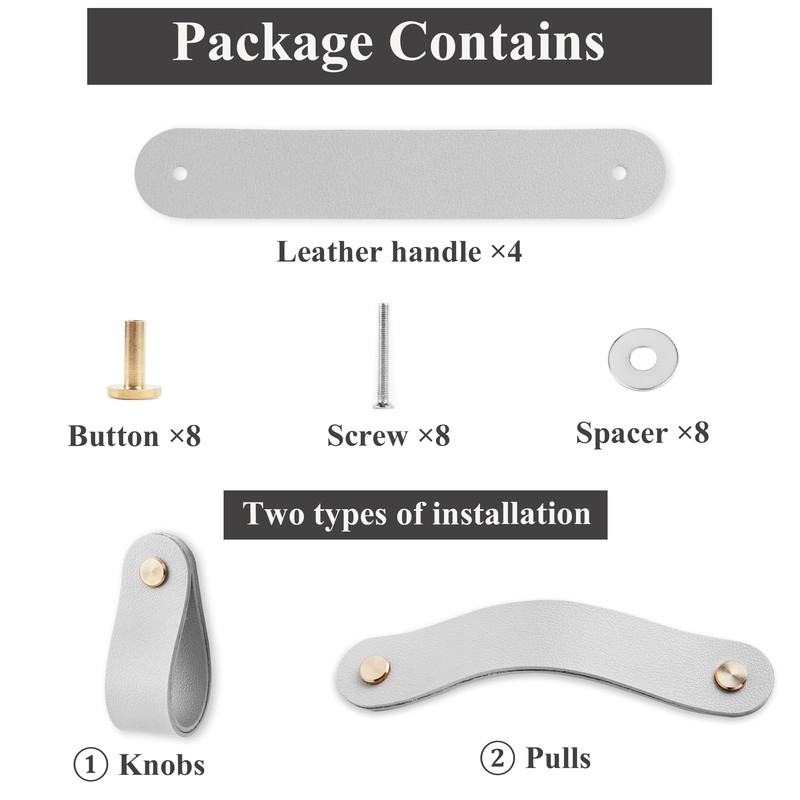 Lvkjafaz 4Pcs Leather Drawer Pulls,Handles Single Hole Dresser Knobs Cabinet