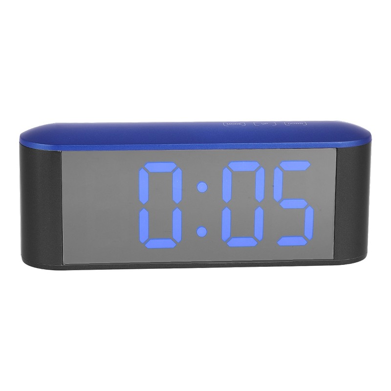 Thermometer Electronic Mirror Surface Digital Alarm Clock With Snooze (Blue