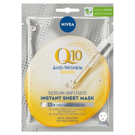 NIVEA Q10 Power - Paquete de 5 mascarillas faciales de 10 minutos, mascarillas faciales biodegradables con infusión Q10 e creatina para el cuidado diario de la piel y rutina relajante de mimos, cinco