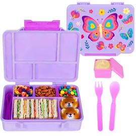 PinkSheep Bento Lunch Boxes for Kids, 1330 ml BPA-Free Leak-Proof Children Food Containers (Butterfly)