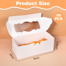 Nodaaiie 30Pcs White Bakery Boxes with Window 9x4x3.5 Inch Cookie Boxes for Roll Cakes, Desserts, Muffins, Donuts, Candies, and Pastries, Perfect for Weddings, Parties, and Gifts