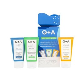 Q+A Bodycare Heroes Gift Set - 3 Step Skin Care Routine: Salicylic Acid Shower Gel, AHA Exfoliating Scrub & Vitamin C Body Cream, Travel Size 50ml Each, Exfoliate, Smoothen & Radiate, Skin Refinement