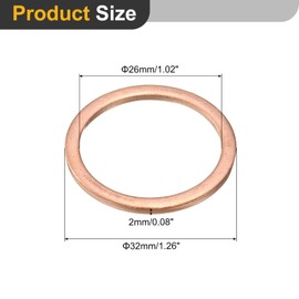 sourcing map M26 Flat Washer, 8 Pcs Copper Ring Flat Washers 32mm OD 2 Thick Metal Sealing Gasket Ring for Screws Bolts Nuts
