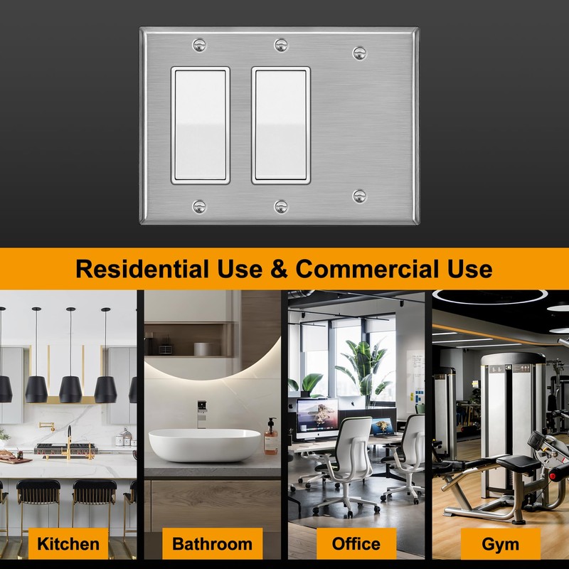 [2 Pack] BESTTEN 3-Gang Combination Metal Wall Plate with Ｗhite