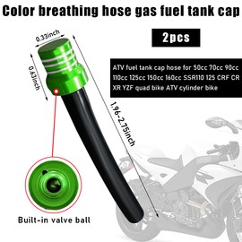 Gasedin 2 PCS Breather Hose Gas Fuel Tank Cap, CNC One Way Tank Vent Tube with Aluminum Breather Valve, Universal for ATV Quad Off-Road Pit Dirt Bike, Motorcycle Accessories (Green)