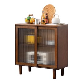Tiita Bamboo Sideboard Buffet Cabinet, Rattan Kitchen Storage Cabinet, Boho Coffee Bar Tables for Kitchen Living Room Hallway Office, Walnut