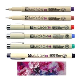 PIGMA MICRON Sakura 08 - Set of 6 Colours, Set of 6 Fineliners and 1 Card