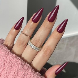 Bellelfin 120Pcs Stiletto Press on Nails, Dark Purple Stiletto Fake Nails Glossy Long Acrylic Nails Press ons Solid Color Full Cover False Nails for Women Girls