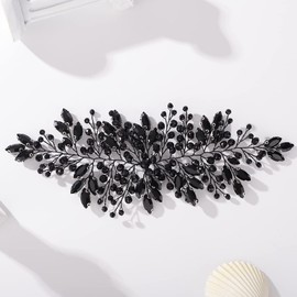 Tocado de novia hecho a mano con cristales y diamantes de imitación para mujer: gran enredadera para el cabello con diadema negra para novias