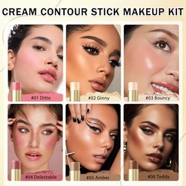 IONSGAKO Juego de maquillaje de 6 colores con barra de contorno en crema, juego de barras de maquillaje de doble punta con corrector en crema, broncea