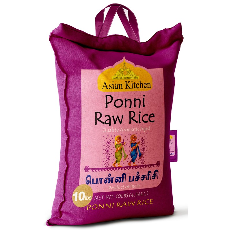 Asian Kitchen Ponni Raw Rice 10-Pound Bag, 10lbs (4.54kg) Short