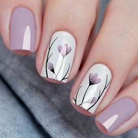 Summer Vibrant Floral Press-On Nails | CurvLife Nail | 24pcs Short Oval Fake Nails | Glossy Finish with Bright, Colorful Floral Accents | Easy to Apply, Comfortable Fit & Long-Lasting Hold | Ideal for Daily , Business Meetings & Elegant Special Occasions:_Lilac