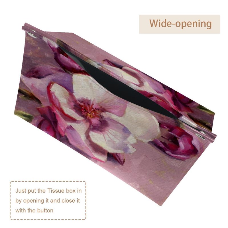 2 Pack Tissue Box Cover Holder, Magnolia Blossom Rectangle Leather