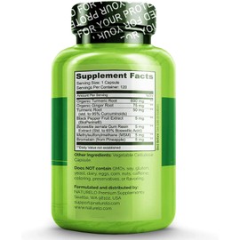 NATURELO Turmeric Curcumin - BioPerine for Better Absorption - Curcuminoids, Black Pepper, Ginger Powder - Plant-Based Joint Support - 120 Vegan Capsules