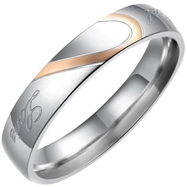 Flongo Womens Gold "Real Love" Heart Matching Stainless Steel Couples Engagement Ring Promise Band, Size S