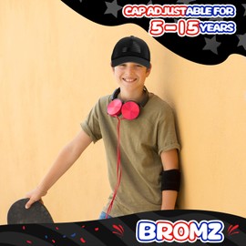 BROMZ Kids Youth American Flag Trucker Hat Waterproof Quick Dry Snapback Hats Patriotic USA Baseball Cap for Boys Girls 5-15 Years, Black/Black Flag