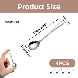 4 Stück Mini Espressolöffel 7,5CM, Kleine Edelstahl Löffel, Cute Scoop Löffel für Gewürze, Salz, Honig, Teelöffel
