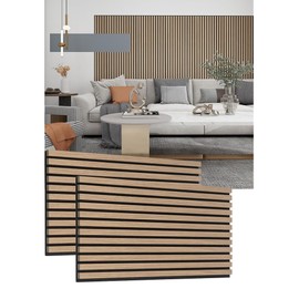 Acoustic Wood Veneer Slat Panels for Interior Wall and Ceilings Décor | 3D Seamless Spliced Wood Wall Panels | Sound Absorbing Decorative Panels | Luxury Real Wood | Natural Walnut x 2 Pack