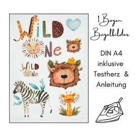 Iron-On Transfer Set for Textiles DIN A4 Children Girls Boys Dinosaur Unicorn Forest Animals Large Small Iron-On Patch Various Designs (9 - Wild One)