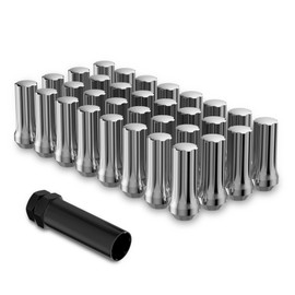 9/16x18 Wheel Lug Nuts, 32x Chrome 9/16x18 Lug Nut,Conical/Cone Bulge Seat, Closed End Long Extended XL Spline with 1 Socket Key Fits Ram 1500/2500/3500 F250/350 C20/30 K20/30 8 Lug Aftermarket Wheels