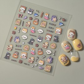 5D Embossed Cats Dogs, Nail Stickers for Nail Art, 3 Sheets Self-Adhesive Nail Decals, Cute Pet, 3D Stickers Nail Art, Stickers para Uñas (Cats & Dogs 5D)