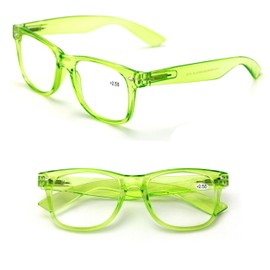 V.W.E. Transparent Neon Color Deluxe Reading Glasses - Comfortable Stylish Simple Readers Magnification (Green, 2.50)