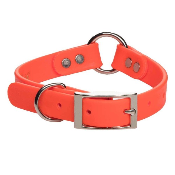 Mendota Pet Durasoft Imitation Leather Collar - Center Ring Dog Collar - Made in The USA - Waterproof, Odor Resistant - Orange, 1 in x 20 in