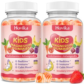 Magnesium Glycinate Gummies for Kids - Kids Magnesium Gummies, with L-Theanine, Chamomile & Multivitamins for Sleep, Calm & Focus - Strawberry Banana Center-Filled Gummies 60 ct (2 Pack)