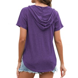 Poetsky Casual V Neck Shirts for Women Summer Short Sleeve Tops Loose Fitting Lightweight Comfy Basic Tee, Purple, XXL