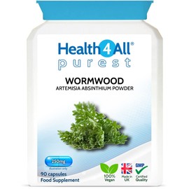 Health4All Wormwood 250mg 90 Capsules (V) Purest: no additives. Vegan Artemisia Absinthium Supplement