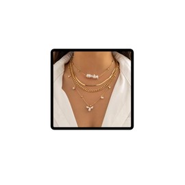 Prosy Punk Layered Imitation Pearl Choker Necklaces Gold Versatile Beaded Collar Necklace Chain Jewelry Adjustable for Women and Girls