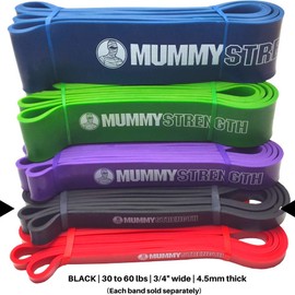 MummyStrength Resistance Bands for Men and Women. The Best Stretch Band for Pull Up Exercise and Powerlifting. Works with Any Pull Up Bar or Station. Single Band. Workout Guide Included (Black)