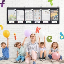 6 Pockets Storage Pocket Chart for Classroom Small Group Management, Champs Chart, Poster, Vision Board Clip Art Book Display, Drawing, Classroom Grouping Organization and Storage (Black)