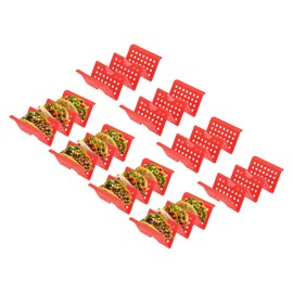 uxcell 8 Pcs Taco Holder Stand, Plastic Taco Plates Hold Up to 3 Tacos, Hollow Carved Taco Shell Holder, Dishwasher Microwave Safe, Red