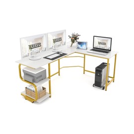 Teraves Reversible L Shaped Desk with Large Surface, 69 Inch Sturdy Corner Desk with Storage Shelves, Premium Office Computer Desk Workstation for Home Office Gaming