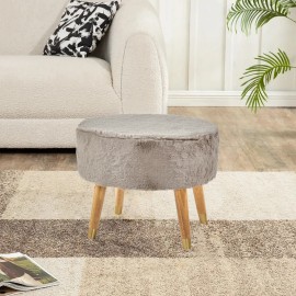 Home Soft Things Modern Oval Faux Fur Ottoman Plush Padded Pouf w/ Wood Legs for Cozy Home Decor - Pure Cashmere